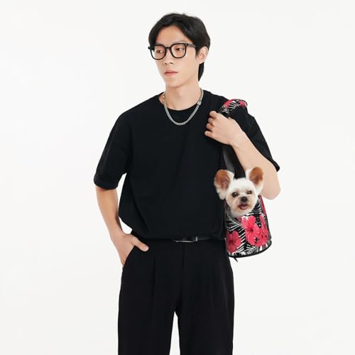 Sac de transport petits chiens chats lapins imprimé hibiscus rouge