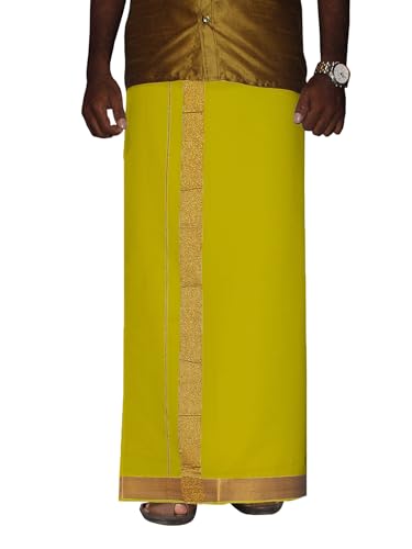 Image of PRAKASAM COTTON Velcro Pocket Dhoti for men, 2 inch Jari Border Mundu, Readymade Dhoti for men, South Indian Veshti