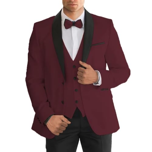 Mens 3 Piece Suit Slim Fit Shawl Lapel Blazer Vest Pants Suits Set Mens Formal Business Wedding Prom Suits