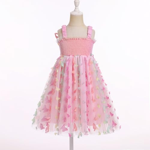 OBEEII Kids Girls Sleeveless Smocked 3D Butterfly Wing Tulle Tutu Dress A-line Sundress Princess Fancy Birthday Party Dress3