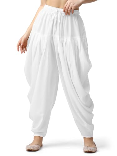 Mehrang Loose Fit Rayon Dhoti Pant for Women Patiala Slawar Bottom Wear Harem Pants, Waist Free Size (26 Inch to 38 Inch)
