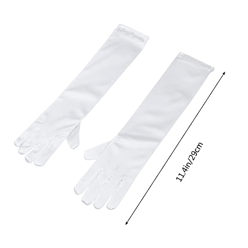 Beaupretty Flower Girl Gloves Long Satin Dress Gloves with Pearl Decor Elegant White Color for Weddings Evening2