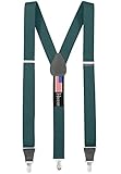 HOLD'EM Suspenders for Men - Made in USA - Y-Back Leather Crosspatch Clip-on Tuxedo suspenders in Hunter Green (Tall - 54')