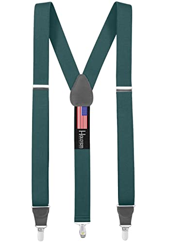 Image of HOLD'EM Suspender for Men Made in USA Y-Back Leather Crosspatch Clip on tuxedo suspenders