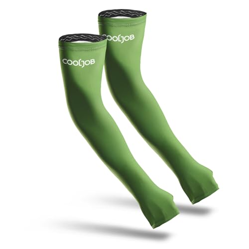 COOLJOB Gardening Sleeves Farm Defense uv Sun Protection Arm Cooling Sleeves for Women Men with Thumb Hole Green Small/Medium