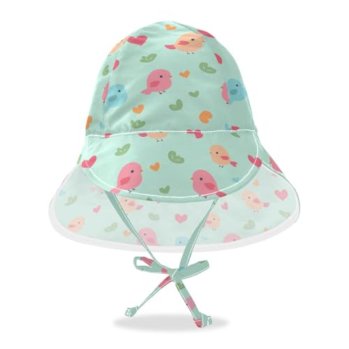 Cartoon Bird Green Baby Boys Girls Beach Hats Toddler Boy Water Hats Girl UPF 50+ Protection Neck Flap Traveling Camping