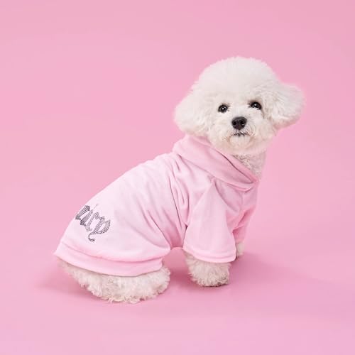 Juicy Couture Bling Velour Pet Hoodie - Pink - M/L (7-12 lbs.) - Pet Hoodies for Small Dogs or Cats - Image 3