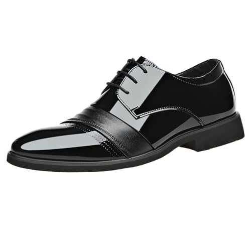 New Leather Shoes Men，Lace-up Low-top Patent Leather Triple-Joint Dress Shoes Leather Fashion Groom Wedding Leather Shoes