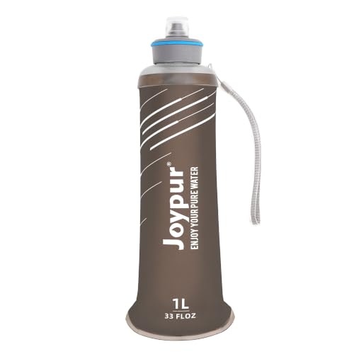 joypur Botella Plegable de 1000 ml con Filtro de 0.01µm, Filtro de Agua Portátil de 5000 Litros para Acampar y Senderismo, Purificador Personal de 100g Ultraligero para Mochila y Viajes (Gris)