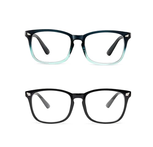 Image of Blue Light Blocking Computer Glasses for Men & Women, Square TR90 Lightweight Eyeglasses Frame, Anti Eye Strain UV Protection, Clear Lens for Gaming Office Reading