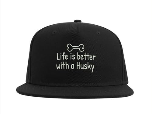 Lauthings Life is Better with A Husky Siberian Husky Dog Snapback Cap Embroidered Fullcap Men Hat Black, Schwarz , Einheitsgröße