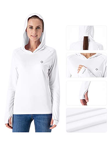 Naviskin Women's UPF 50+ UV Sun Protection Hoodie Lightweight Outdoor Long Sleeve Shirt White Size L