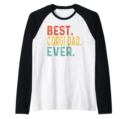Best Corgi Dad Ever Retro Vintage Regalos únicos para Corgi Dad Camiseta Manga Raglan