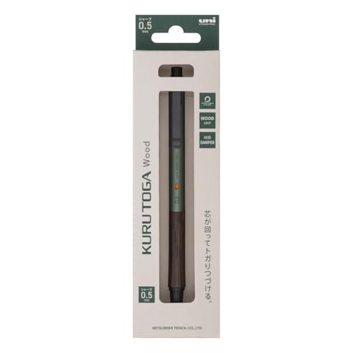 Image of Uni Kuru Toga Wood, 0.5mm Mechanical Pencil, Auto Lead Rotation, Wooden Grip and Metal Body, Forest Green (M5KW1P.88)