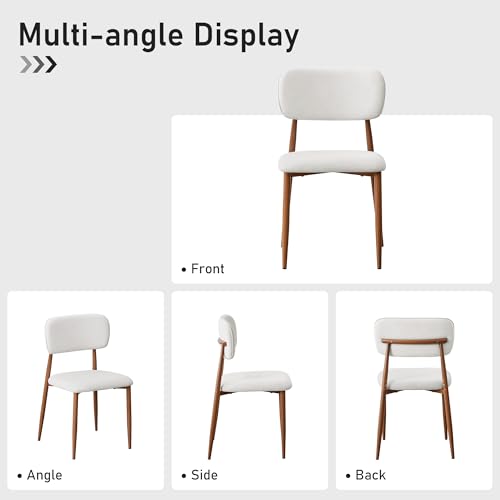 Image of weselon Mid-Century Modern Dining Chairs Set of 4, Upholstered Velvet Dining Room Chairs with Ergonomic Curved Backrest, Wood Grain Metal Frame with Adjustable Feet (Walnut Frame+Gray White Seat, 4)