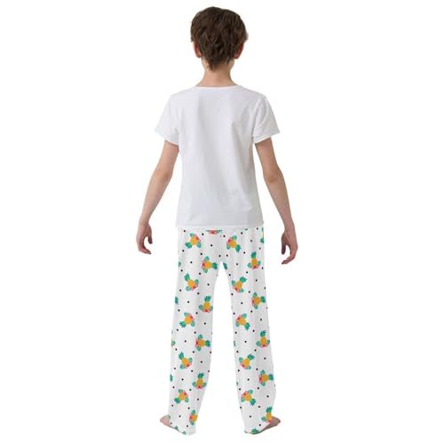 Pineapple Hibiscus Floral Boys Long Pants Soft Trousers Elastic Waist Kids Lounge Bottoms with Pockets S-XL3