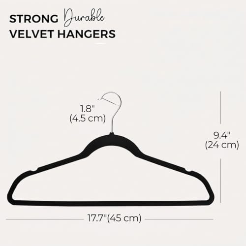 Image of Ginoya brothers Velvet Hangers,Non Slip Notched with Rose Gold Hook Coat /Suit Hangers,Space Saving 360 Degree Swivel Hook Clothes Hangers Wardrobe Hanger. (Black, 10)