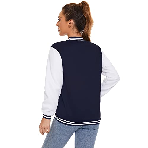 Image of Varsity Jacket Women Men's Baseball School Uniform Button Up Unsex Adult Long Sleeve Coat Fashion Jacket