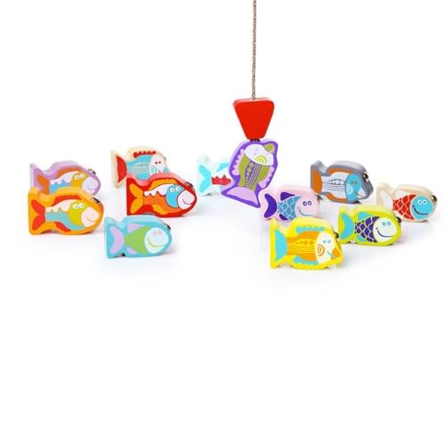 Image of CUBIKA Wooden Fishing Game - Magnetic Fishing Toy for Kids Ages 2+ - Montessori Fine Motor Skill Game with 2 Rods - FSC-Certified Wood, German Water-Based Paints