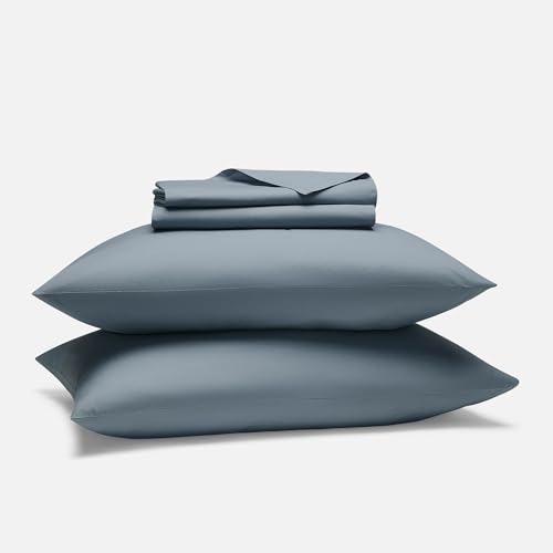 Brooklinen Luxury Percale Sheet Set - 4 Piece 100% Cotton Bed Sheets - 1 Fitted & 1 Flat Sheet 2 Pillowcases - Cotton Percale Sheets for Hot Sleepers (Queen Size Storm Blue)