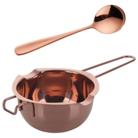 BISDARUN Melting pot with Spoon Set, 400ml Stainless Steel with Handle, Candle Making Potpourri for Melting Chocolate, Candy, Candles, Soap (Rose Gold) Cover