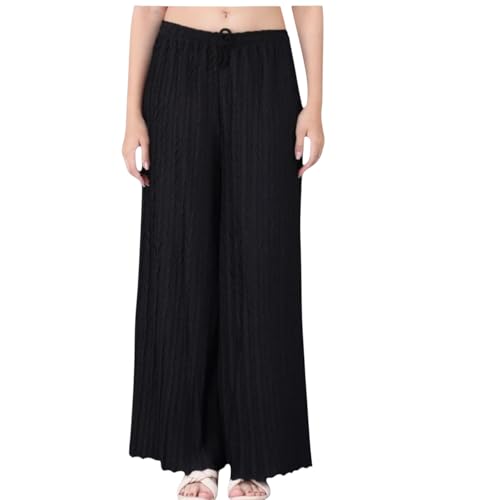 Image of Women Solid Wide Leg Palazzo Pants | Elastic Waist Drawstring Lounge Palazzo Trousers | Casual Comfortable Palazzo for Women & Girls