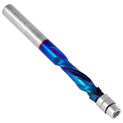 Up Down Cut Spiral Flush Trim Router Bit, 1/4 Inch Shank Carbide Flush Trim Straight Router Bit, Downcut Compression Flush Trim Router Bit with Nano Blue Coated Woodworking Milling Cutter