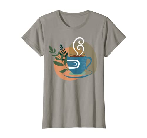 Womens Bohemian background cup of coffee tea flowers T-Shirt