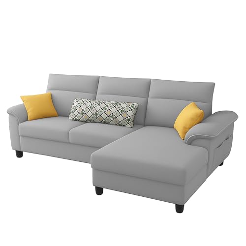 Image of Casaliving Seams RHS 4 Seater L Shape Sofa for Living Room (Grey Fabric) Premium Fabric Sofa