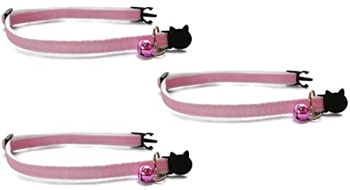 Velvet Cat Collars with Bell. Safe Breakaway Quick Release Buckle. Available in Cat & Kitten Size (Pack of 3) (Cat Collar (20cm