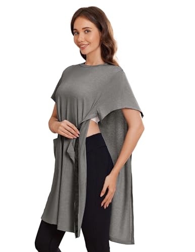 Image of Deyeek Women's Post Shoulder Surgery Hospital Gowns Tear Away Short Sleeve Full Open Side Snap Adaptive Clothing Nightgowns