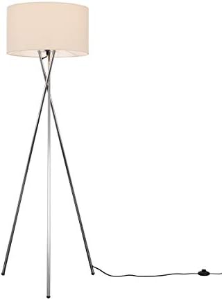 MiniSun Modern Polished Chrome Metal Tripod Floor Lamp with a Dark Grey Cylinder Shade - Complete with a 6w LED Bulb [3000K Warm White]