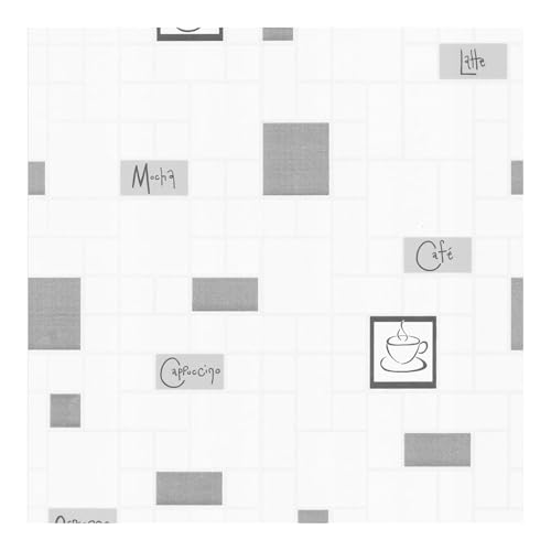 Contour Cafe Culture Kitchen Grey/White Tiled Washable Typography Wallpaper | Paste the Wall | Grey Tile | Eco-Friendly