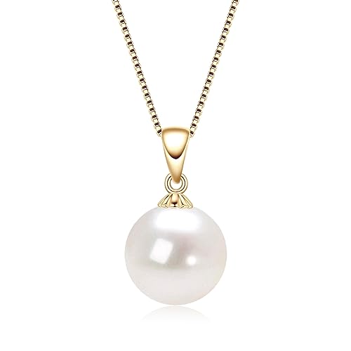 Simple Pearl Necklace for Women, 925 Sterling Silver Freshwater Cultured Single Pearl Pendant Necklaces, Anniversary Birthday Wedding Jewelry Gifts for Mom Wife Daughter