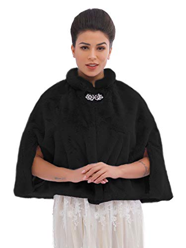 Ushiny Kunstfell-Schal und Stola Brautfell, Winterschal für Damen und Mädchen, zur Hochzeit Gr. Einheitsgröße (Schwarz)