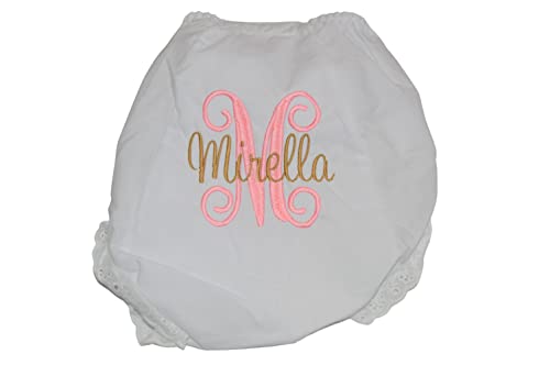 Personalized Baby Bloomer, Monogram Diaper Cover, Curly Initial and Script Name Embroidered Baby Gift