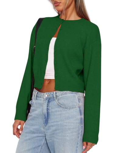 Image of Balimtoy Women's Cropped Cardigan Sweaters Long Sleeve Button Down Sweaters Knit Cardigan Cute Y2k Open Front Crop Top