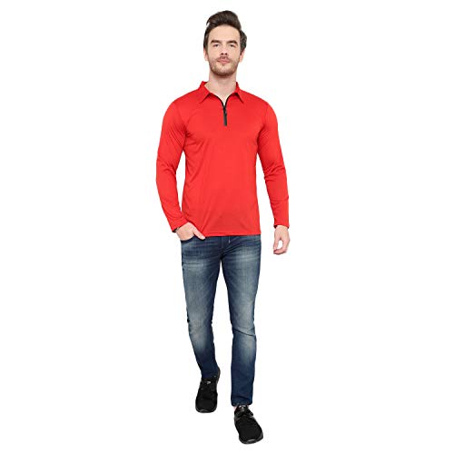 Image of Men's Cotton Blend Full Sleeve Zip Neck Polo T-Shirt (Pack of 1)