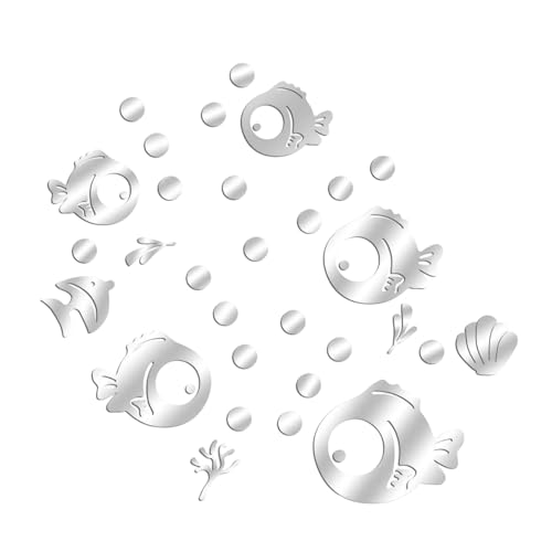 JOZMMZEOOA 30 Piezas Pegatinas Pared Decorativas,Peces y Burbujas Acrílico Pegatinas Espejo Impermeable Pegatina para Pared Adhesivo Decorativo Adornos de Baño,para Sala Estar Baño Deco (Silber)