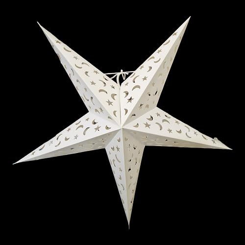 YEPSIO Lantern Lampshade Paper Star Light Shades Large 60cm Star Hanging Decorations for Christmas Wedding Home Decoration Party White Moon and Stars - Image 2