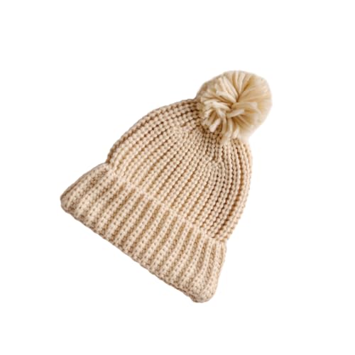 Gatuida Winter Knitted Baby Beanie Hat for Boys and Girls Thick Warm Woolen Knit Cap in Candy Colors Cute Infant Headwear Ear Flaps Beige