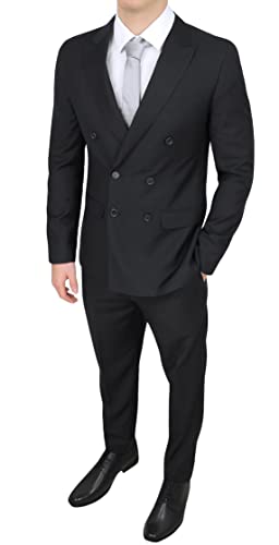 Abito uomo Evoga Completo Abito Uomo Sartoriale Doppiopetto Foderato Vestito Elegante Cerimonia (48, Nero)