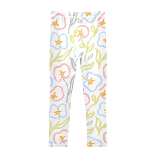 Sketch Flower Girls Leggings,Workout Leggings for Girls Toddler Athletic Leggings Size for 3-10T2