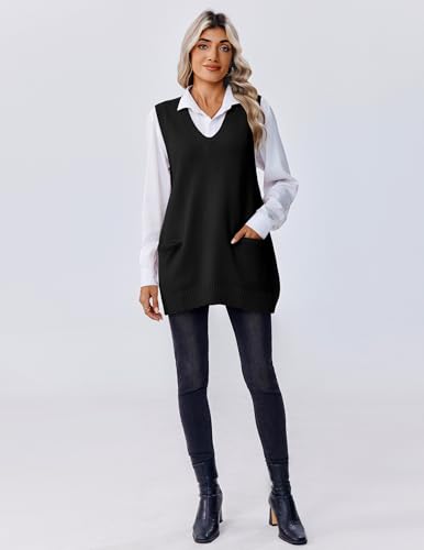 Zeagoo Women's Sweater Vest 2025 Oversized Sleeveless V Neck Pullovers with Pocket Knitted Fall Outfits4