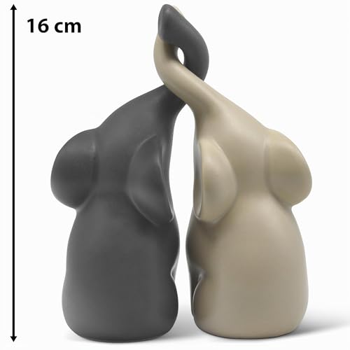 Miniatura 4 de Feinknick Armoniosa Pareja De Elefantes De Cerámica En Beige Y Gris - Escultura Moderna De Una Pareja De Dos Elefantes - Figura Decorativa De 16 Cm De Altura - Elefante