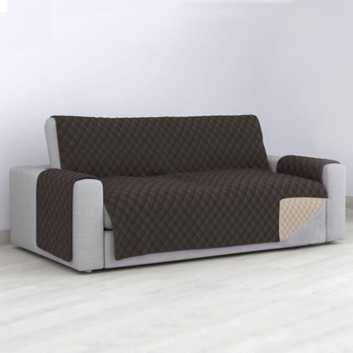 MERCURY TEXTIL  Funda de Sofá Reversible, Protector para Sofás Acolchado, Funda con Reposabrazos y Bolsillo. Variedad de Medidas(3 Plazas, Marrón)