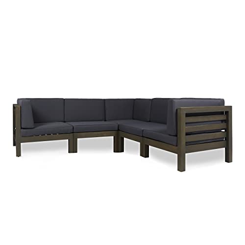 Great Deal Furniture Dawson Outdoor V-Shaped Sectional Sofa Set - 5-Seater - Acacia Wood - Outdoor Cushions - Gray and Dark Gray Great Deal Furniture Dawson Outdoor V-Shaped Sectional Sofa Set - 5-Seater - Acacia Wood - Outdoor Cushions - Gray and Dark Gray