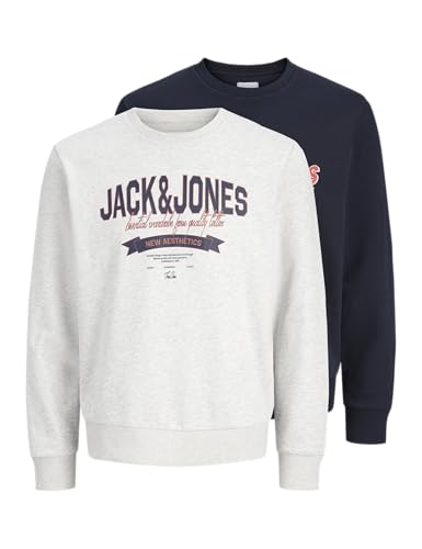 JACK & JONES Jjelogo Sweat Crew 2 Col Ss26 2Pk MP, Capitán del Cielo, L (Pack de 2) para Hombre