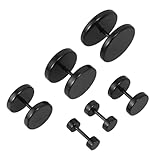 MAGICLULU Pendientes Punk Falsos de y Acero para Hombres y Mujeres, 6 Pares Negros Diseño de Barra en Varios Diámetros, Perfectos para Uso Casual