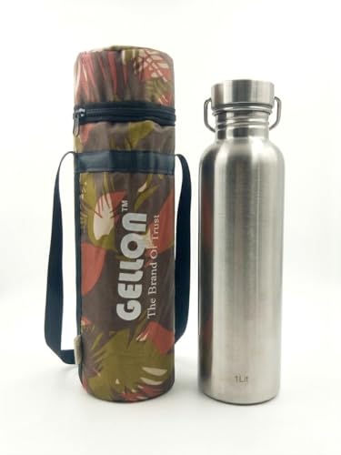 Image of Gellon Zip Bottle Cover In Teflon Coating Polyester Cloth For 750 ML, 1 L to 1.5 Litre Water Proof Drawstring Closer For Travel, Hiking, Office & School Kids In Military 2 Pattern